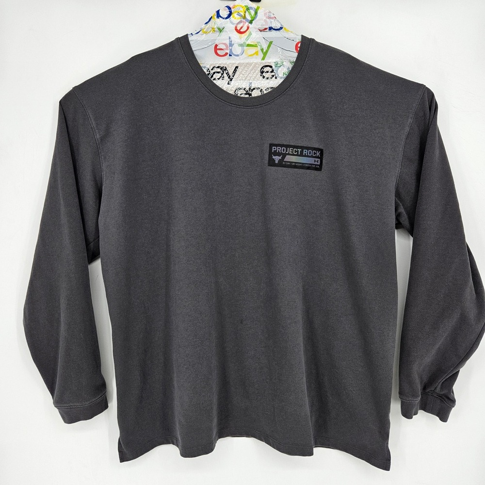Under Armour Project Rock Shirt Mens 2XL Gray Long Sleeve Cuffed Crew Tee